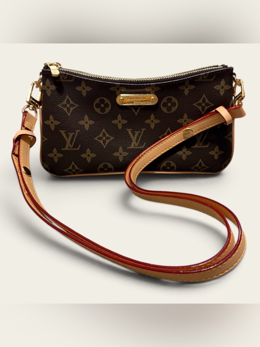 Louis Vuitton Monogram Crossbody Pochette Liv with Red-Trim Strap